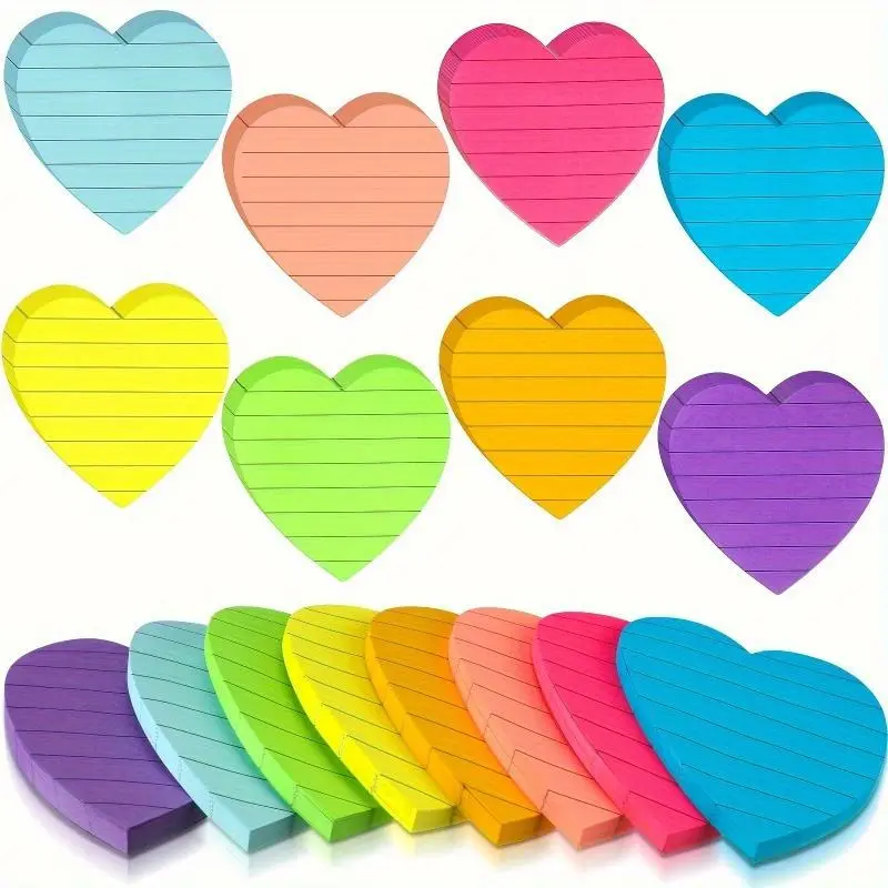 Heart-Shaped Sticky Notes, 8 Counts/set Colorful Memo Pads, Self-Adhesive Sticky Notes, Sticky Note Tabs for Reminders, Sticky Labels, Office Stationery & Supplies