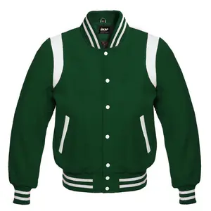 Letterman Baseball Collage School Varsity Jacket Forest Green Collar Knit