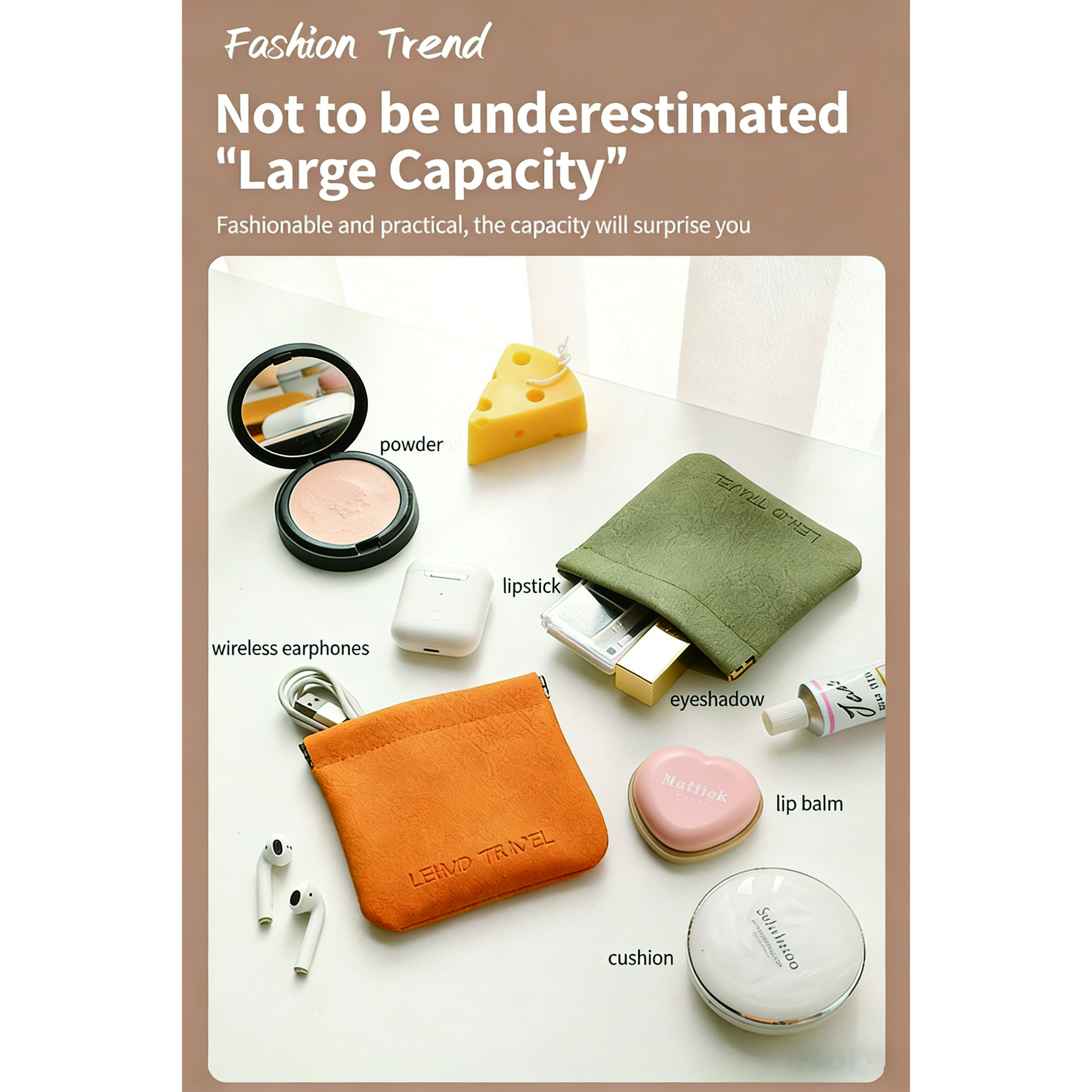 Minimalist Storage Pouch, Versatile Lipstick Bag, Mini Solid Color Carry-On Bag