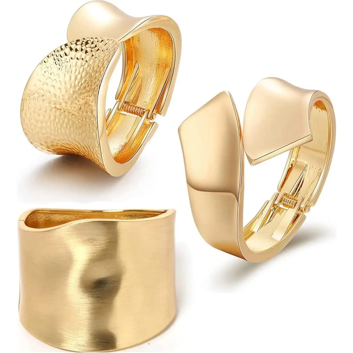 Gold Chunky Wide Bangles Bracelets - 1-3Pcs Polished-Finish Cuff Wrap Jewelry Set, Comfortable Nickel-Free Metal Alloy Statement Accessory