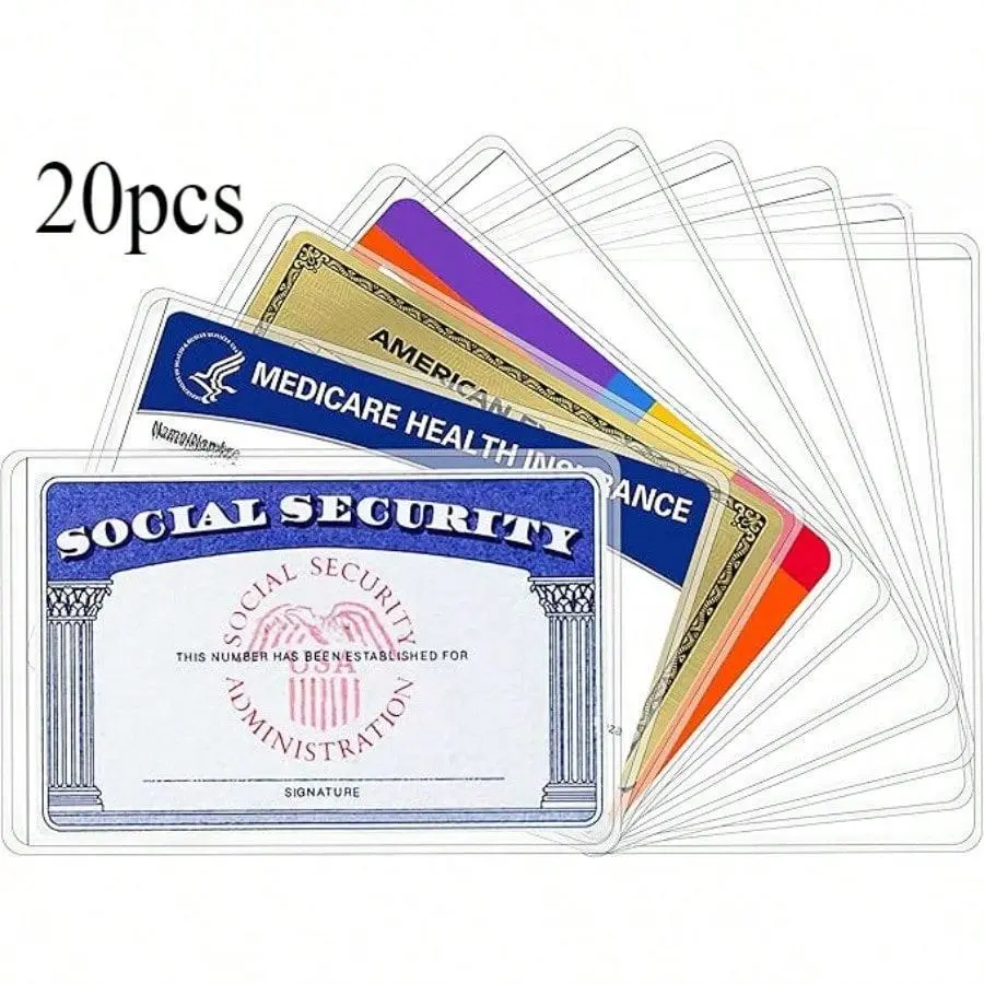 Social Security Card Protector, 20 Transparent PVC Waterproof Sleeves, Ideal for Healthcare/business/credit Cards/office Supplies/Office Accessories, Card Organizer, Business Card Holder, Office Essentials