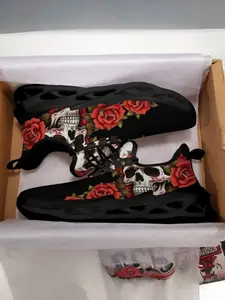 Unisex Red Rose Skull Trendy Casual Running Sneakers Breathable Running Shoes - Skin-Friendly Mesh, High Elastic Shock-Absorbing & Non-Slip for Daily Commute & Outdoor Wear