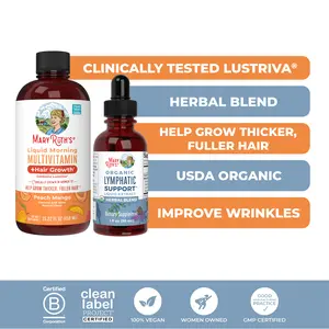 MaryRuth's Daily Multivitamin + Hair & Lymphatic Support Bundle - Liquid Morning Multivitamin + Hair Growth Peach Mango 15.22 oz - Lymphatic Support Herbal Blend 1oz