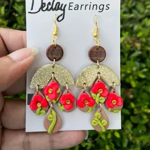 Floral Statement Earrings - Super Lightweight Hook Earrings, Unique Polymer Clay Design, Waterproof & Durable, Perfect Gift