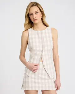 Express Editor Linen-Blend Super High Waisted Gingham Mini Skort