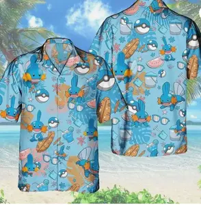 Tropical PKM Party –Mudkip Hawaiian Pattern Hawaii Shirt, Aloha Anime Button Up Shir tAloha Hawaiian Shirt