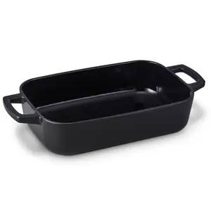 Alva 12"x8" Rectangular Cast Iron Oven Roaster Dish with Handles, Nontoxic Kitchenware Cookware, Scratch-Resistant Enamel Baking Pan, Casserole Dish for Baking Tools