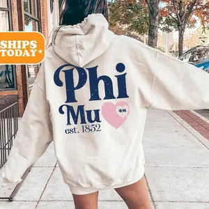 Adult & Youth Phi Mu Faded Love Sorority Hoodie – Phi Mu Sorority Graphic Hoodie, Sorority Apparel, Big Little Basket Gift, Crewneck Hoodie