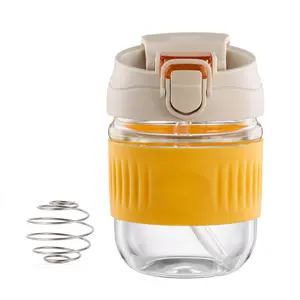 Glass Shaker Bottle, Borosilicate Glass Protein Powder Gym Workout Small Shaker Cup Mixes for Protein Mixes with Blending Ball