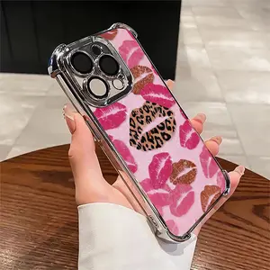 Phone Case: 1pc Leopard Print & Pink Lips Phone Case Compatible with Apple iPhone 17 16 15 14 13 12 11 PRO MAX PLUS,AIR and iPhone X XS MAX ,Shock Proof Camera Protection Girlish Style Cute Fashion Can Be Given to Friends or Lover