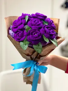 Handmade Violet Crochet Rose Bouquet – Eternal Flowers for Graduation, Mother's Day & Valentine's Day