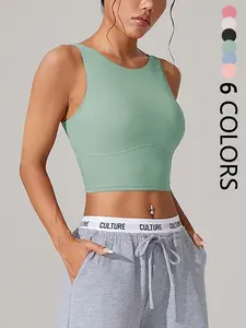 Women's Solid Color Crop Yoga Sports Bra, Breathable Comfortable Sports Bra, Ladies Sportswear for Indoor Outdoor Wear