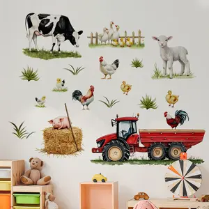 A set of two new farm tractor and livestock wall stickers (30*90cm*2pcs) for living room and kitchen decoration background wall decals Wall Art Stickers (M16524-KX)