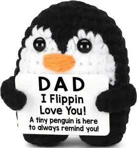 Fathers Day Dad Gifts from Daughter Son Birthday, Handmade Crochet Penguin Dad Birthday Gifts, Mini Funny I Love You Gift for Dads Bonus Step Father Mens Father's Day Christmas Cute Decor