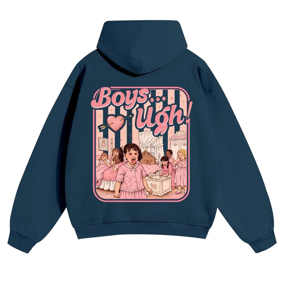 Men's Vintage 90s "Boys...Ugh!" Movie Quote Graphic Pullover Hoodie - Oversized, Longsleeves, Soft Cotton-Polyester, Funny Valentine T-Shirt-Inspired Casual Streetwear, Mensfashion, Sweatshirts