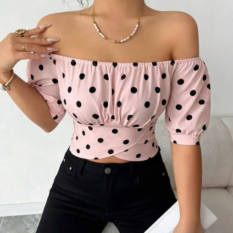 Elenzya Women's Polka Dot Tie Bow Off Shoulder Desig