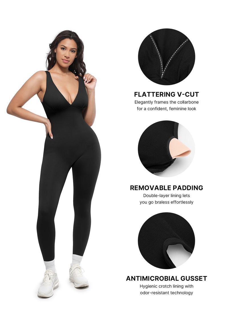 Deep V Shapewear with Chest Support Breathable High-Waisted Tummy Control Jumpsuit