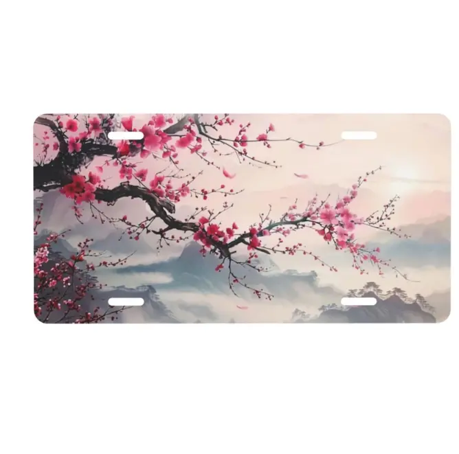 [Cherry Blossom] Japanese Decorative License Plate Collection, Pink Sakura Front Vanity Tag for Cars SUVs, Metal JDM Aesthetic Accessory, Cute Room Wall Decor Gift