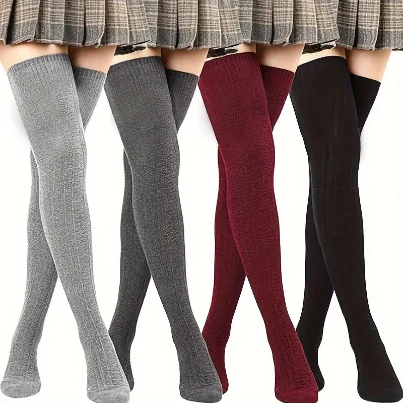 20241/2 Pair Women's Warm Winter Knee Socks - Solid/Geometric Ribbed Texture (Gray/Red/Burgundy/Black) |   All-Season Thermal Tights for Dance Practice, Ballet, Casual Wear |   Machine Washable Comfortable Knee-High Stockings2025