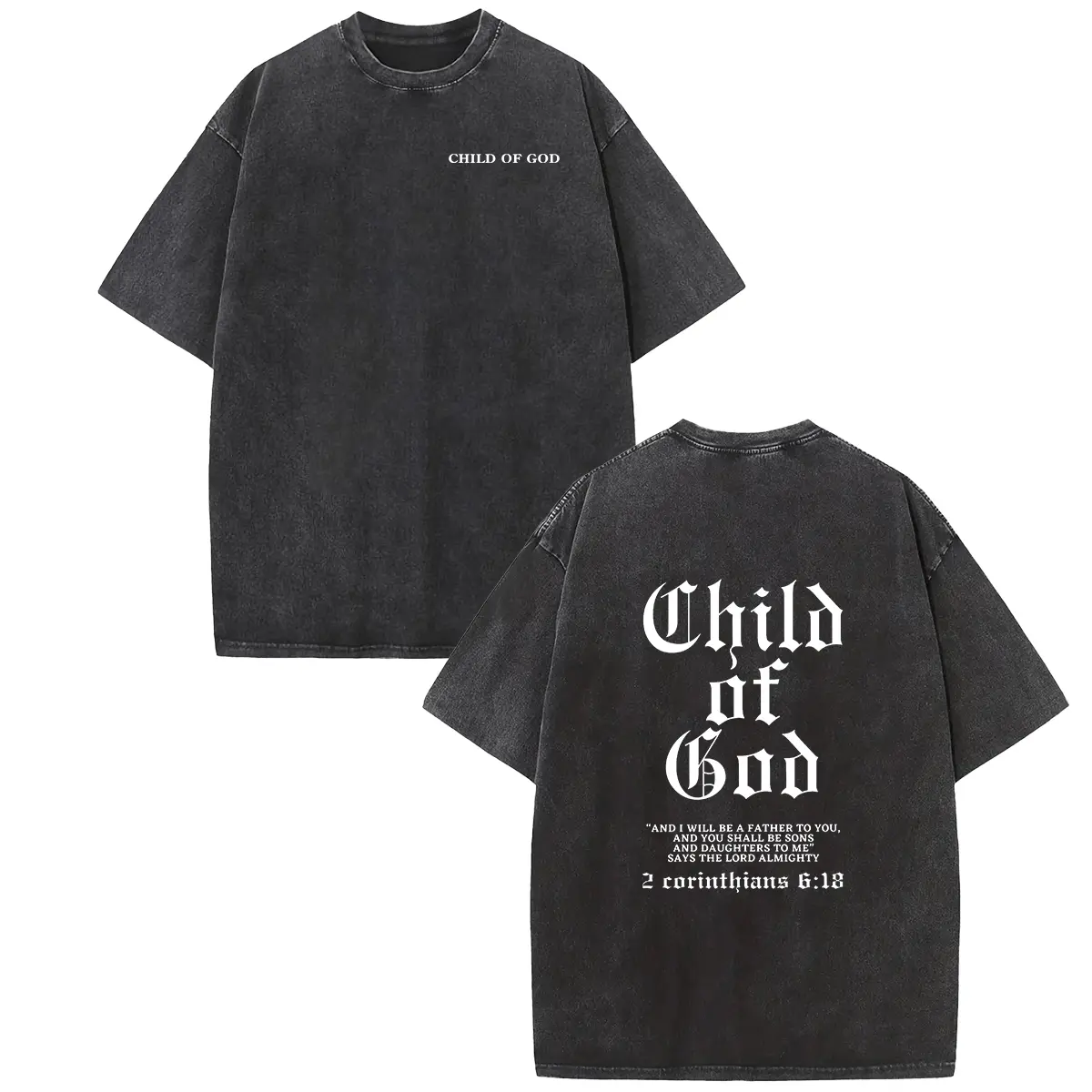 Holafish Oversize Acid Wash Vintage'Child Of God' Pattern T-Shirt