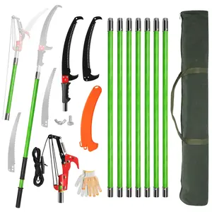 30ft Lightweight Tree Trimmers Long Handle Pruner Set,Manual Pole Saws,Sharp Steel Blade and Scissors Pole Saw,Gardening Tools Pruner Set,with Carry Bag,for Pruning Palms Trees and Shrubs (Green)