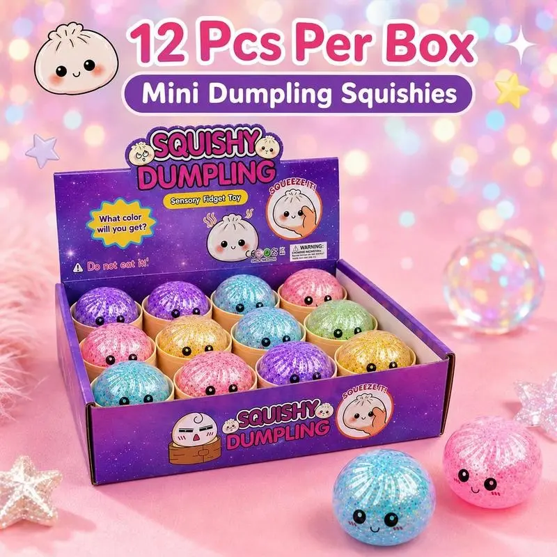 1.97in Mini Grip Dumpling Squishies - 12 Pcs/Box Squishies Toys, Random Assorted, Soft Oddly Satisfying Blind Box Set, Desk Trinkets, Kids Sensory Stress Relief Fidget Mini Dumpling Squishy Gifts