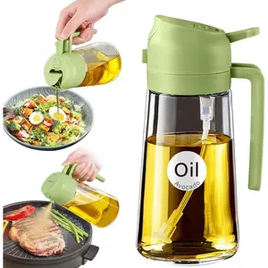 Glass Olive Oil Sprayer 16oz/470ml – 2 in 1 Oil Dispenser for Kitchen Appliances, Cooking Spray Bottle for Salad (Green), Frying, BBQ, Grilling | Premium Kitchen Gadgets & Accessories