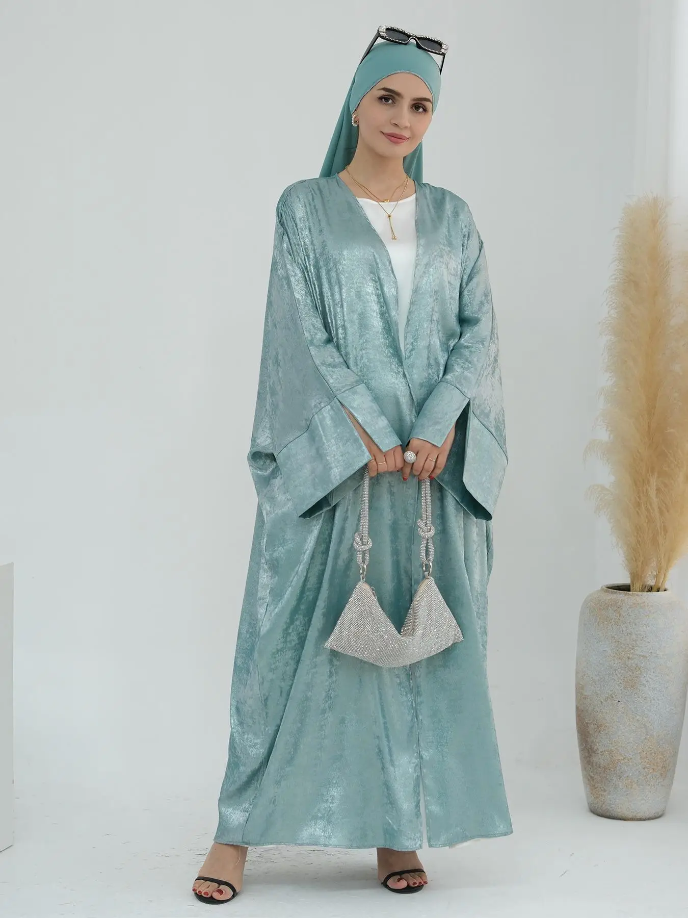 Women's Glitter Split Sleeve Abaya without Hijab, Elegant Batwing Sleeve Open Front Abaya for Party, Arabic Clothing for Women