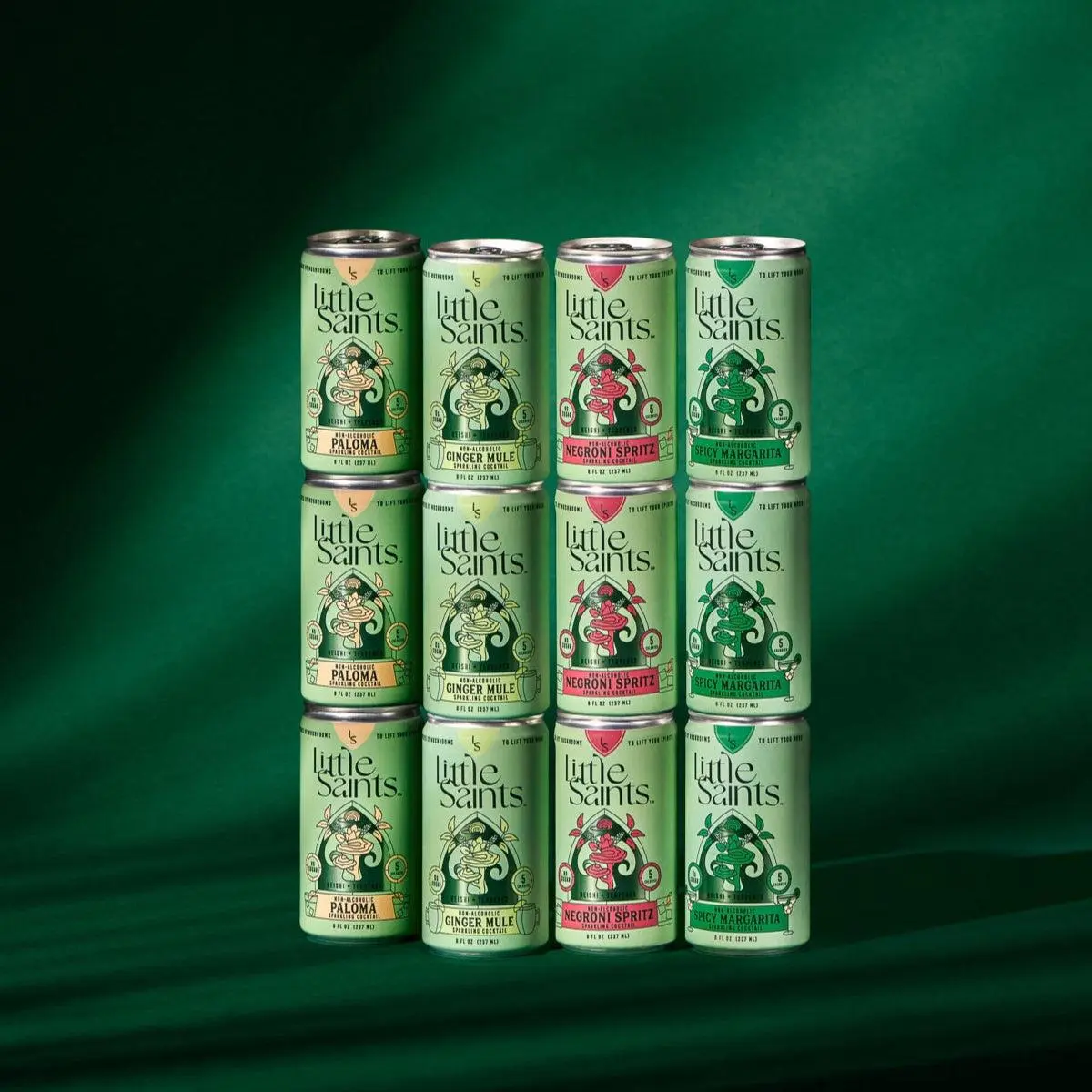 Little Saints Non-Alcoholic Cocktails - Powered by Reishi Mushroom - Relaxing - Zero Sugar - 5 Calories - Gluten Free - Best Sellers Variety Pack (12 cans)