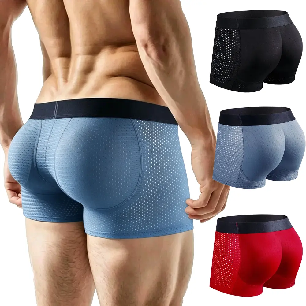 Mens Butt Padded Boxer Briefs Breathable Mesh Underwear Butt Enhancer Butt Lifter Hip Enhancer Shaper Shorts Boxer Briefs