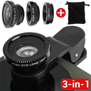 Universal 3-in-1 Mobile Fisheye 0.67x Wide-Angle Macro Lens, compatible with smartphones, includes phone clip, Camera Phone Accessories