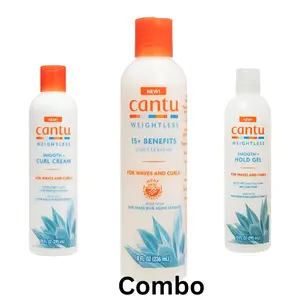Cantu Weightless Daily Leave In Cream 8 fl oz Curl Cream 10 fl oz Hold Gel 10 fl oz