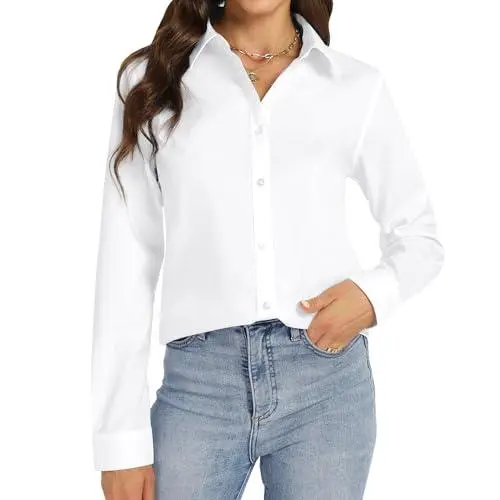 Women's Stretch Collar Cotton Long Sleeve Button Down Dress Shirt - Professional Business Casual Blouse for Work Office Wear Comfortable Breathable Formal Attire Ladies Clothing Women's Stretch Collar Cotton Long Sleeve Button Down Dress Shirt - Professional Business Casual Blouse for Work Office Wear Comfortable Breathable Formal Attire Ladies Clothing