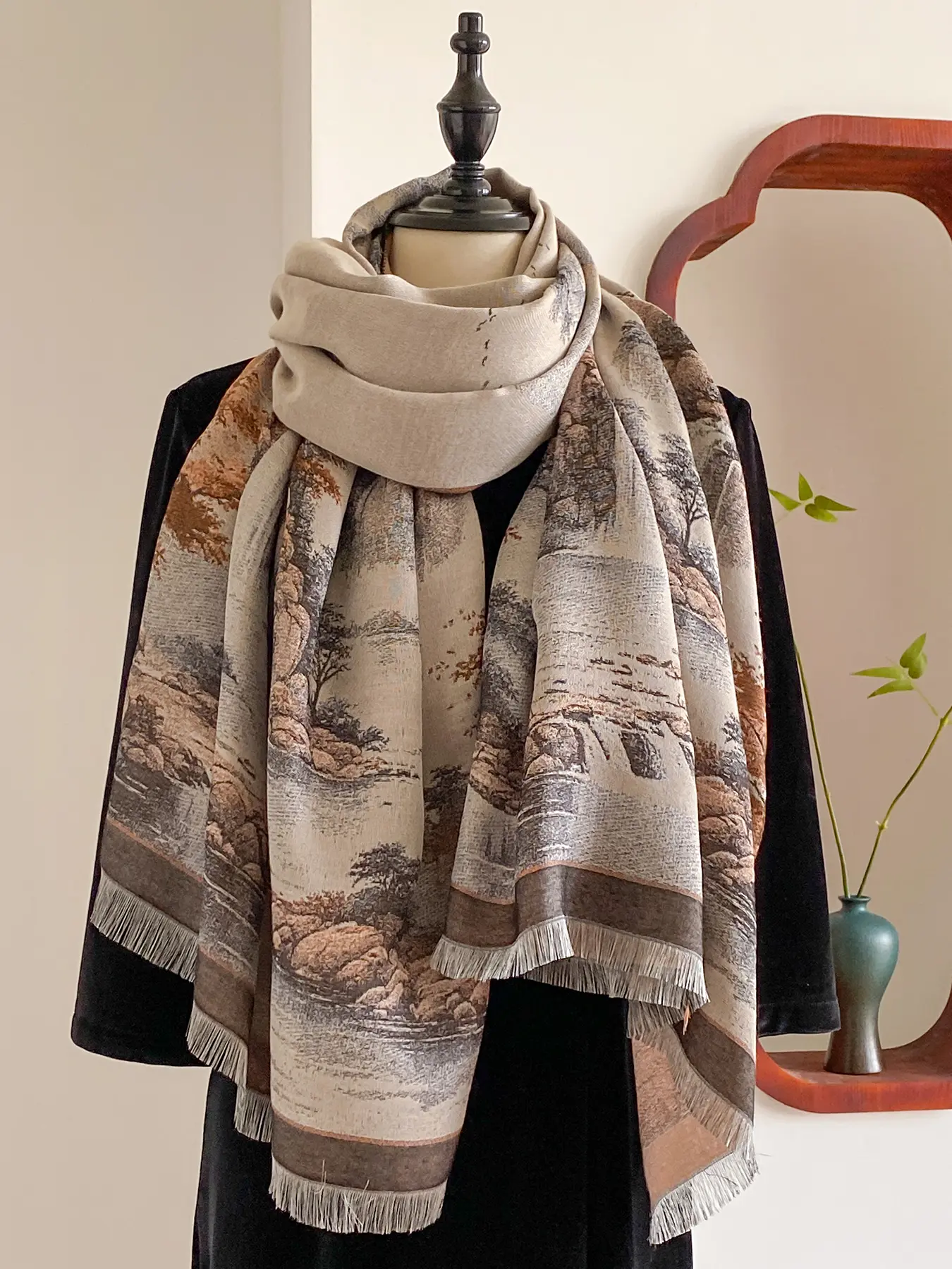 Elegant Fashion Multifunctional Landscape Pattern Scarf, Casual Comfort Soft Thick Shawl, Perfect for Fall & Winter Daily Wear