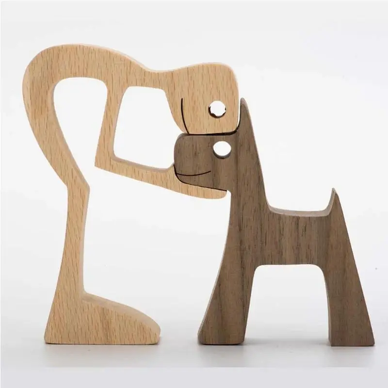 DIY Man-and-Dog Wood Sculpture, Handmade Figurine Ornament, Christmas Gift for Home Decoration (Festive Decor Supplies)