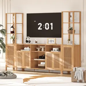 3-Piece Large TV Stand for TVs up to 70", Entertainment Center with Modular Bookshelves, Cabinet, Doors & Shelves