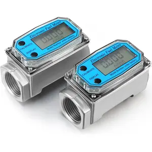 2 Pcs 1 Inch Digital Turbine Fuel Flow Meter with Digital Display, ±1% Accuracy Electronic Flow Meter for Measuring Diesel Kerosene Gasoline Water