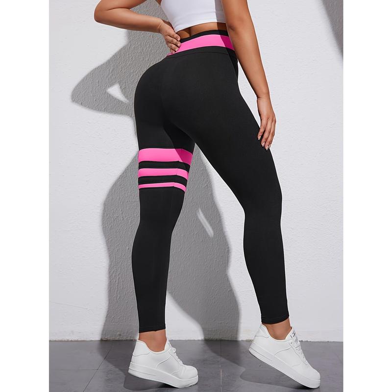 Cross Waist Color Block Yoga Workout Pants - High Waist, Running Sports Fitness Leggings - Polyester & Spandex - For Women - Suitable for Yoga, Running, Fitness - Perfect Gift for Active Women