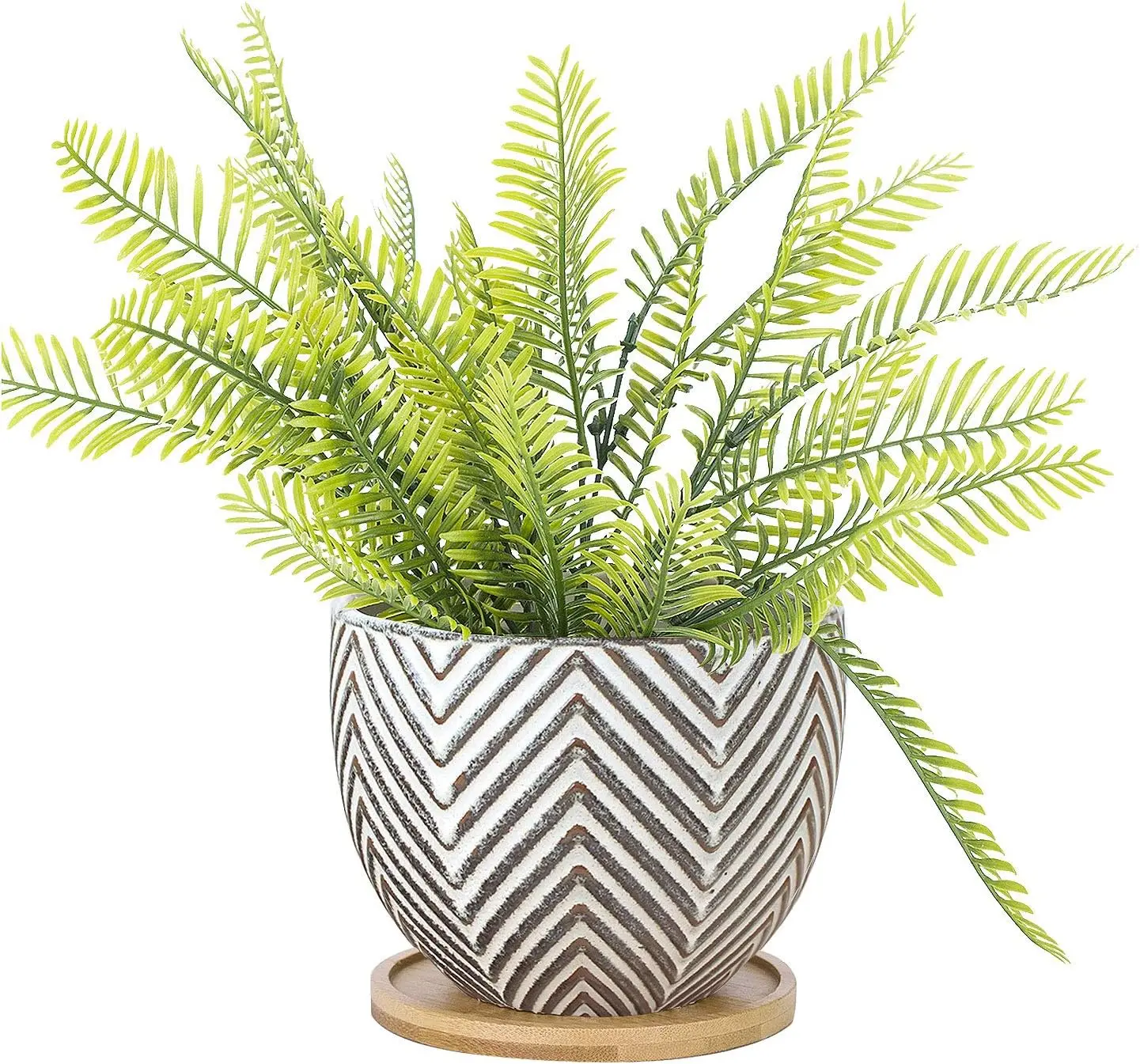 5.5 inch Large Round Bohemian Style Ceramic Planter, Geometry Engrave  Brown Succulent Planter Flower Pot, Indoor Outdoor Decorative Planter