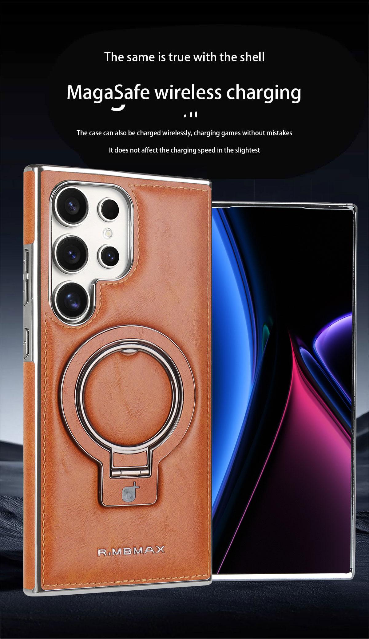 New Luxury Genuine Leather Magnetic Stand Phone Case for Samsung S25Ultra/S25Plus/S24Ultra/S23 Electroplated High-end Business Men Full Shockproof Protective Case