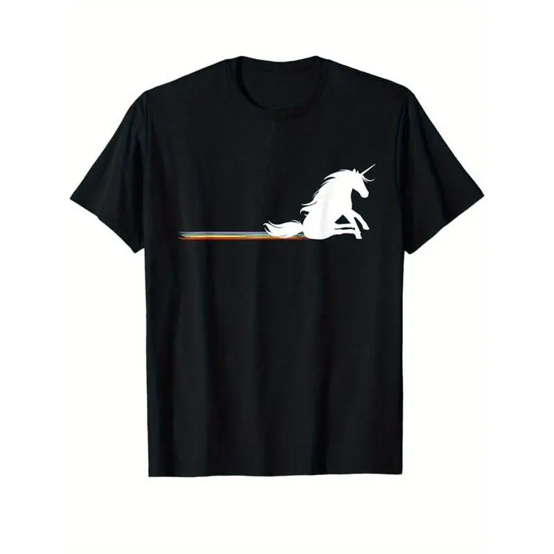 Unisex Unicorn Graphic T-Shirt - Black Tee with Rainbow Trail Design | Soft & Breathable Cotton | Trendy Streetwear Aesthetic | Perfect for Daily Wear, Gifts & Casual Outfits | Viral Rainbow Unicorn Tee