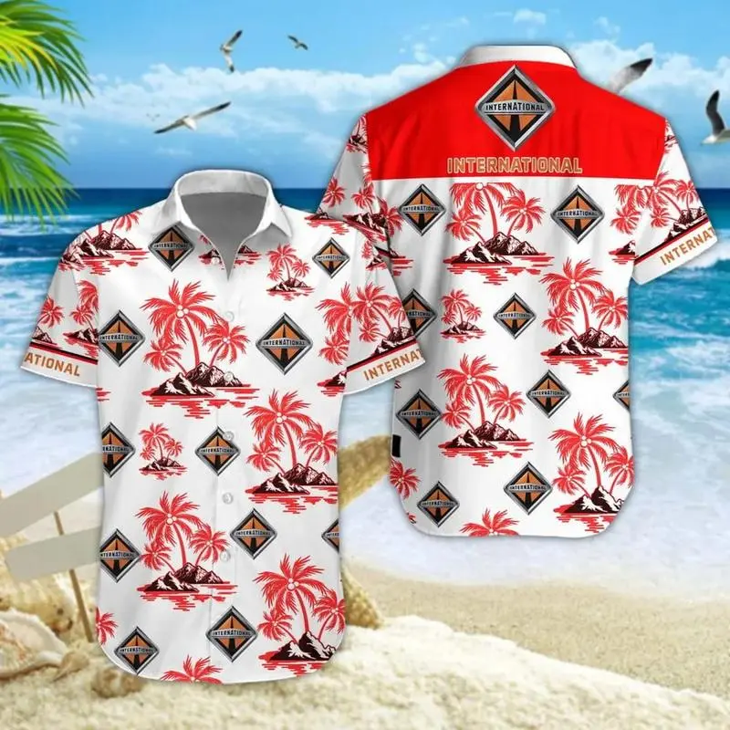 IH Truck Hawaiian Shirt Flower Style 3D Printing Summer Casual Loose Short Sleeve Shirt Street Men Menswear Top