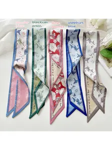 Narrow long strip small scarf, Neck Scarf for women, spring and summer Korean-style versatile hair tie, bag accessory, decorative flowing bandana, gift ribbon