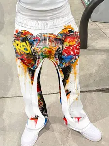 Doodle Art Ink Print Bell Bottoms, Casual Streetwear Long Pants, Geometric Pattern, Fitted Style, All Seasons Wear, Casual Chic Trousers, Casual Lounge Pants