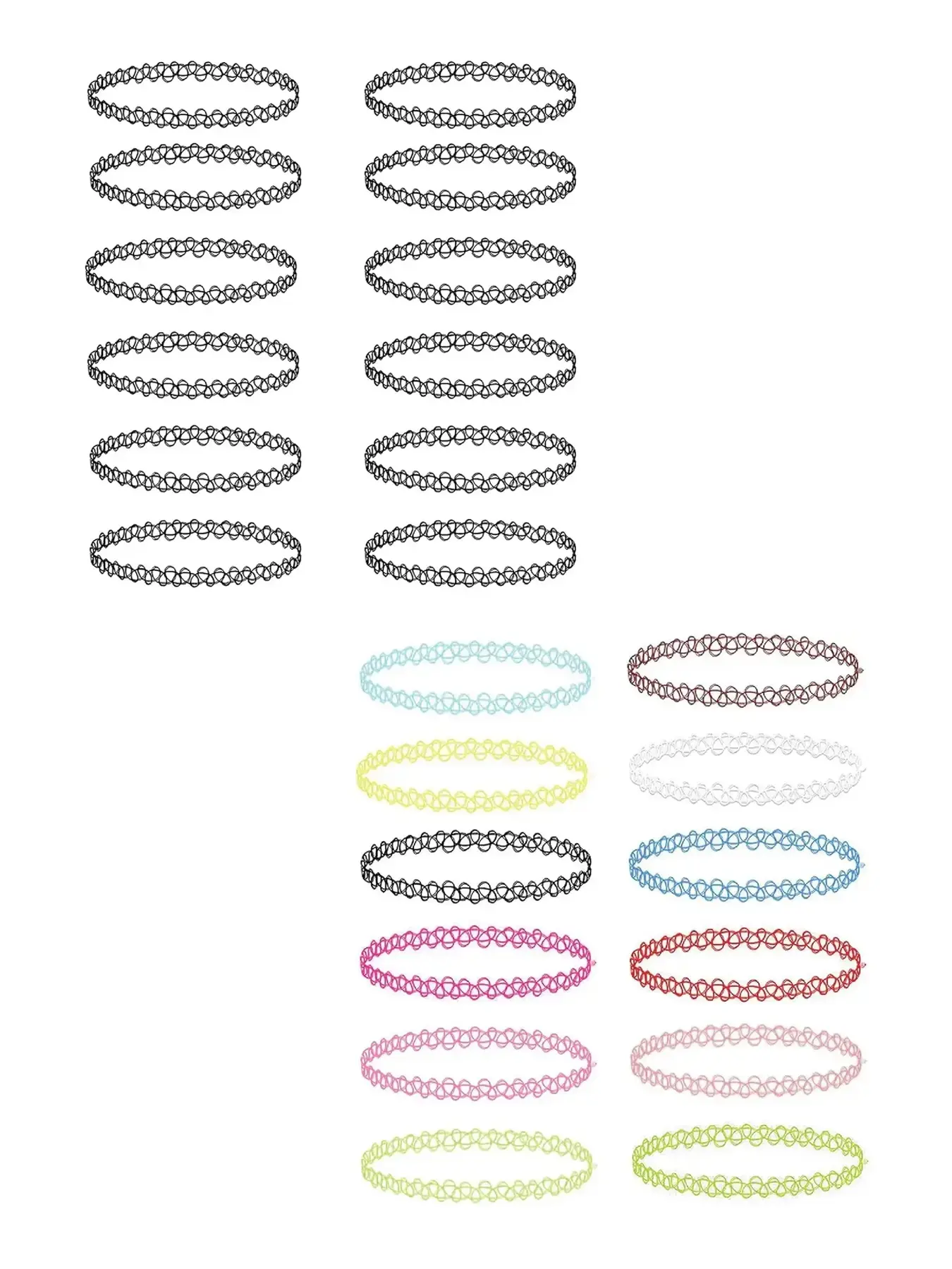 24PC Tattoo Choker Necklace -90s Accessories 2000sJeweiry Y2K Fashion Vintage Trendy - Pink Blue GreenColorful Rainbow Goth Black -Stretchy Elastic Necklace, Gothic Stainless Steel, Necklace Chain