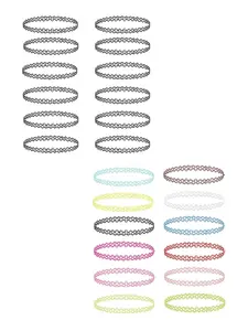 24PC Tattoo Choker Necklace -90s Accessories 2000sJeweiry Y2K Fashion Vintage Trendy - Pink Blue GreenColorful Rainbow Goth Black -Stretchy Elastic Necklace, Gothic Stainless Steel