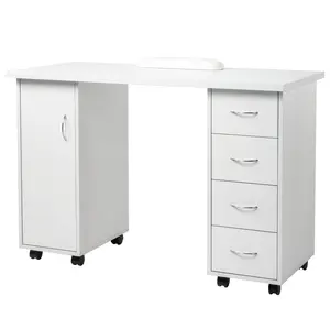 Nail Technician Nail Table with Cabinets Drawers Controllable Wheels Client Wrist Pads Large Storage Space White Desk E1 MDF Material Smooth Sturdy Durable Double Edged Manicure Table