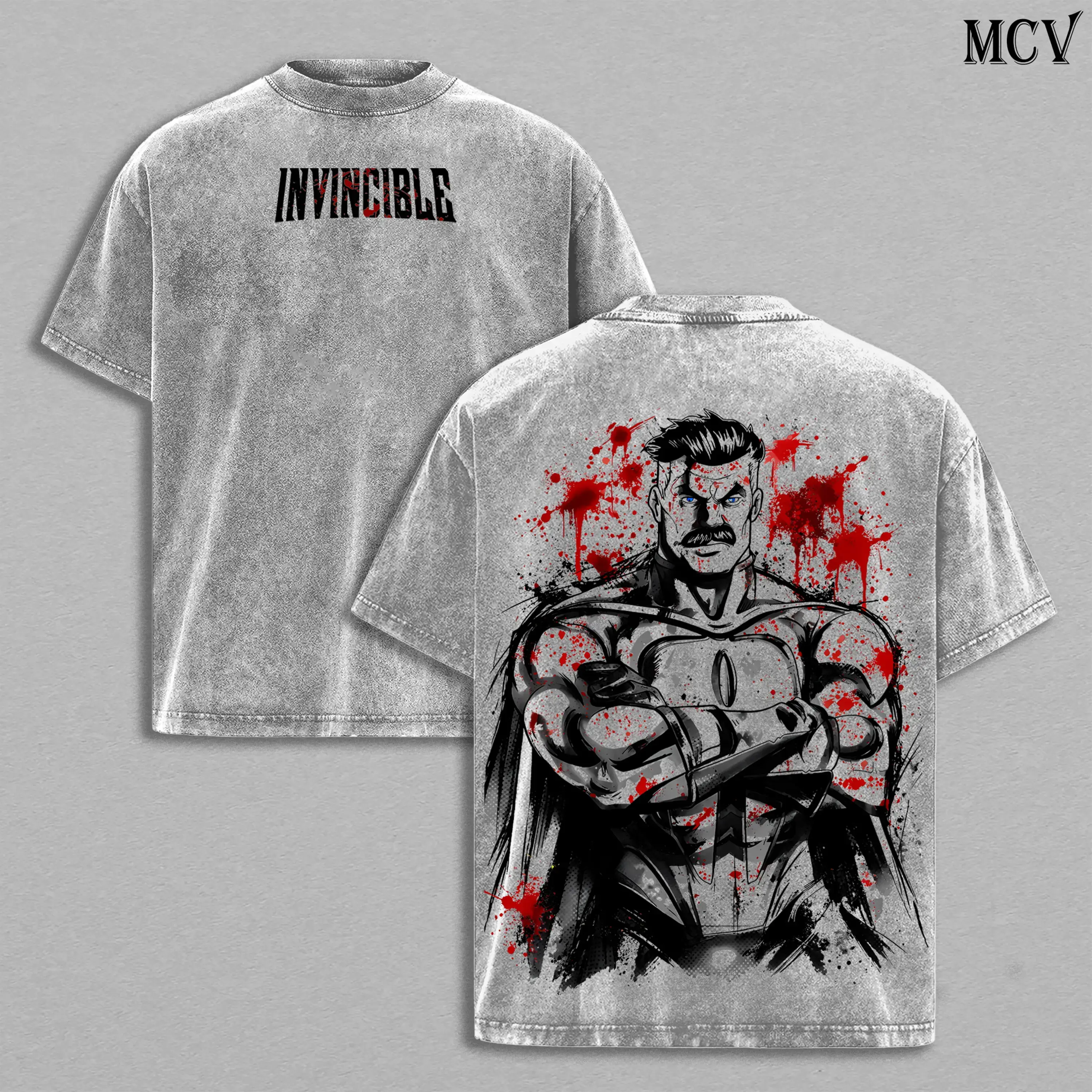 Men's Omni-Man Invincible Viltrumite Warrior Anime Graphic Double-Print Heavyweight Menswear T-Shirt - Asymmetric Oversized Multi-Size Unisex Heavy Cotton Round Neck Short-Sleeve Breathable Drape Vintage Retro Streetwear Top with Fake Pockets