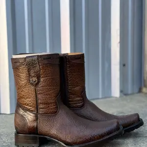 Botin Estilo Dubai- Men's Brown Leather Ankle Boots with Zipper Closure and Comfortable Sole for Everyday Wear