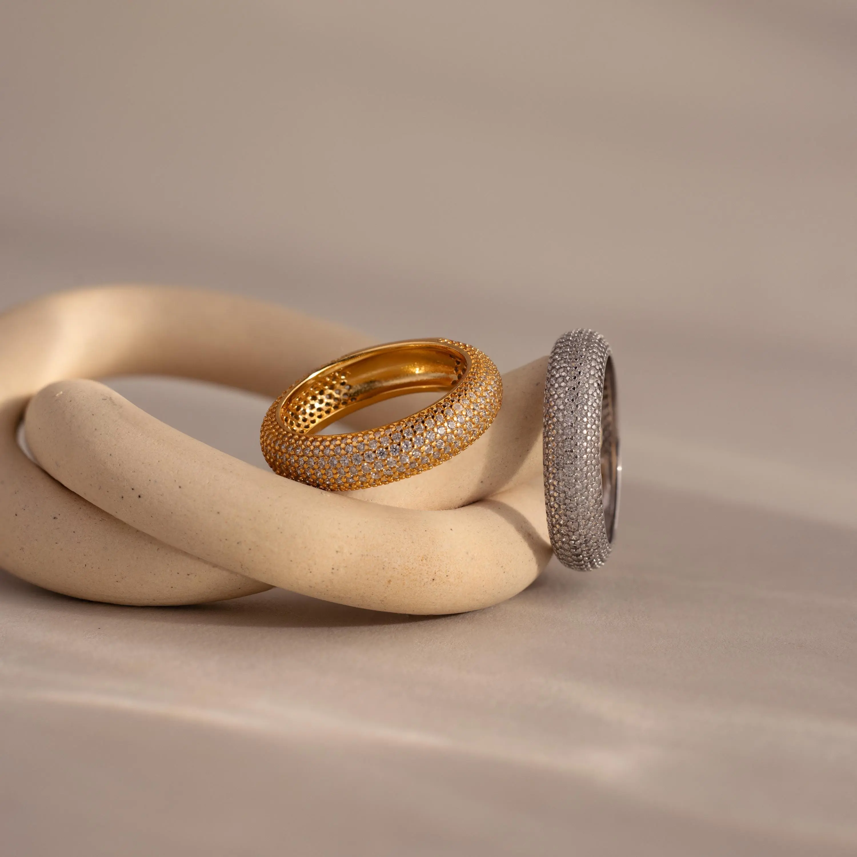 Pave Stacking Rings by Caitlyn Minimalist - 3mm & 5mm Diamond Halo Stacking Ring - Chunky Cubic Zirconia Diamond Eternity Ring - Statement Jewelry - Gift for Her
